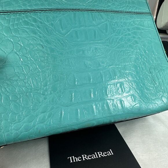 Kate Spade Orchard Valley Doris Croc Embossed Leather Bag Satchel Turquoise - Picture 4 of 9